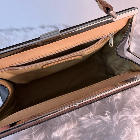 Tommy Hilfiger Black Patent Satchel with Tan Handle and Trim - Picture 4 of 4